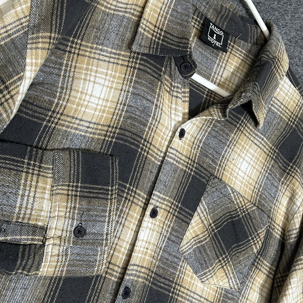 Tango Hotel Flannel Long Sleeve Shirt - Men's Size Large - Gold Grey Black